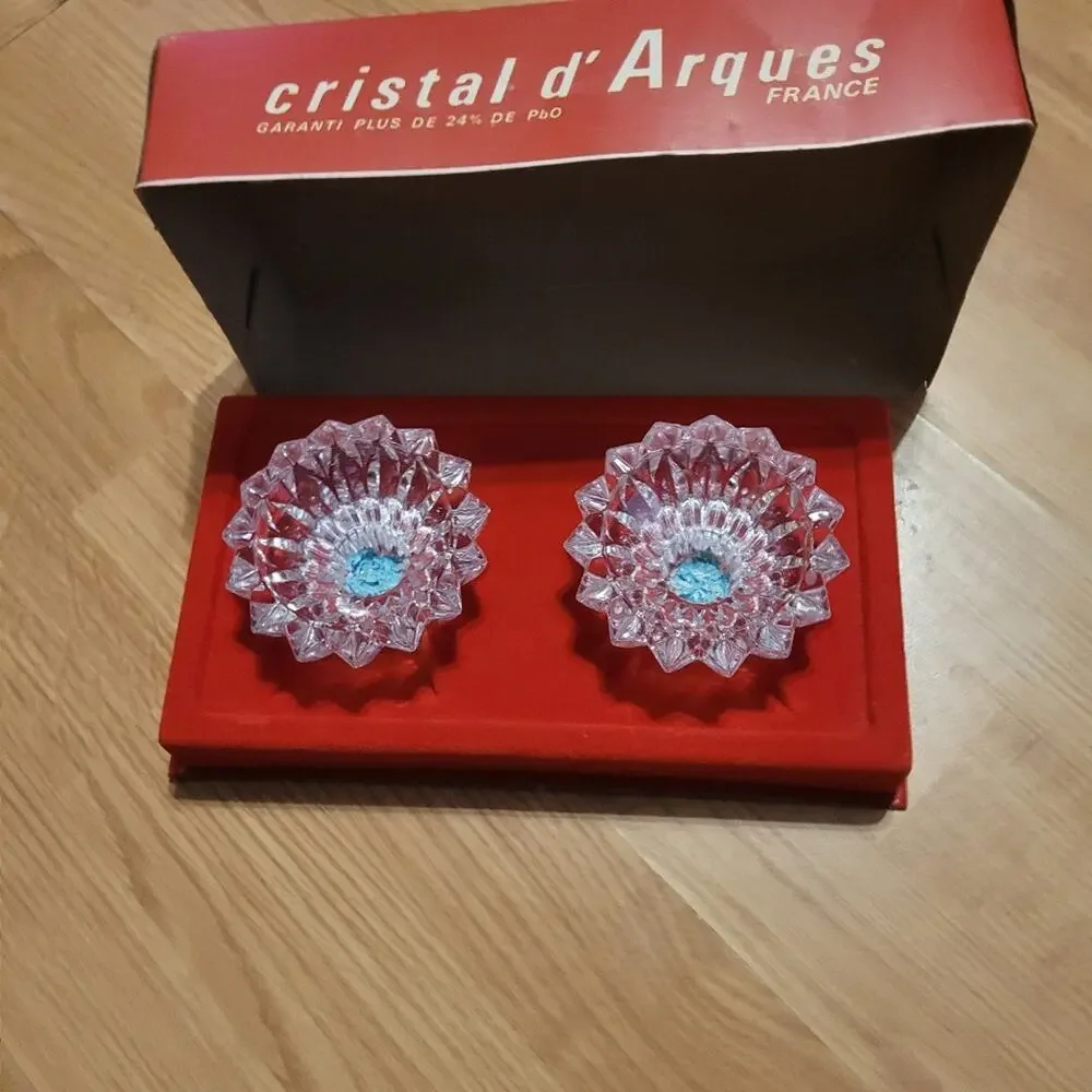 Vtg French Pair Of Lead Crystal Candlestick Holders 24% Lead Made In France